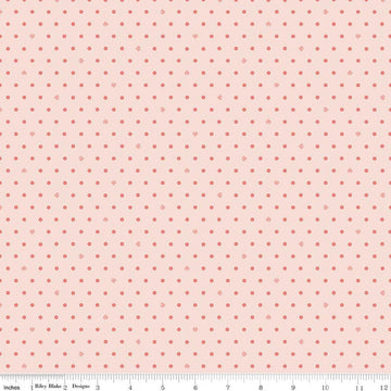 Image of Cotton Nook Dots Blush quilting cotton fabric by Minki Kim for Riley Blake Designs. Features polka Dots on a pink background. Cute Little Fabric Shop.