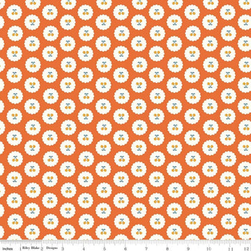 Image of Cotton Nook Cherries Orange quilting cotton fabric by Minki Kim for Riley Blake Designs. Features cherries on an orange background. Cute Little Fabric Shop.