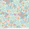 Image of Cotton Nook Flowerbed Aqua quilting cotton fabric by Minki Kim for Riley Blake Designs. Features flowers on a blue background. Cute Little Fabric Shop.