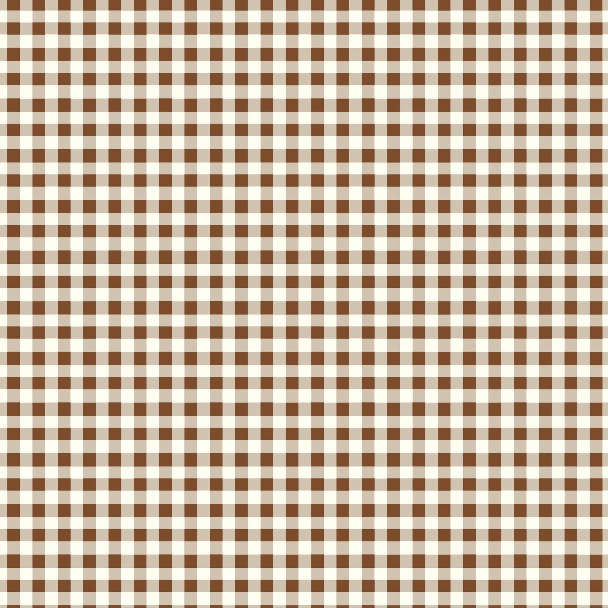 Image of Cotton Nook Plaid Teddy quilting cotton fabric by Minki Kim for Riley Blake Designs. Features checkers on a brown background. Cute Little Fabric Shop.