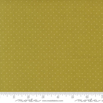 Image of Butternut and Sage Pindot Sage quilting cotton fabric by Fig Tree Co for Moda Fabrics. Features polka dots on a green background. Cute Little Fabric Shop.