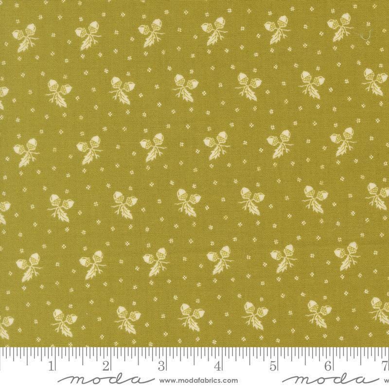 Image of Butternut and Sage Acorn Medley Sage quilting cotton fabric by Fig Tree Co for Moda Fabrics. Features acorns and dots on a green background. Cute Little Fabric Shop.