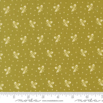 Image of Butternut and Sage Acorn Medley Sage quilting cotton fabric by Fig Tree Co for Moda Fabrics. Features acorns and dots on a green background. Cute Little Fabric Shop.