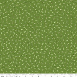 Image of Cozy Autumn Vines Olive quilting cotton fabric by Beverly McCullough for Riley Blake Designs. Features leaves on a green background. Cute Little Fabric Shop.