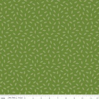 Image of Cozy Autumn Vines Olive quilting cotton fabric by Beverly McCullough for Riley Blake Designs. Features leaves on a green background. Cute Little Fabric Shop.