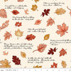 Image of Cozy Autumn Quotes Putty quilting cotton fabric by Beverly McCullough for Riley Blake Designs. Features leaves and quotes on a cream background. Cute Little Fabric Shop.