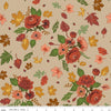 Image of Cozy Autumn Main Palomino quilting cotton fabric by Beverly McCullough for Riley Blake Designs. Features flowers on a gray background. Cute Little Fabric Shop.