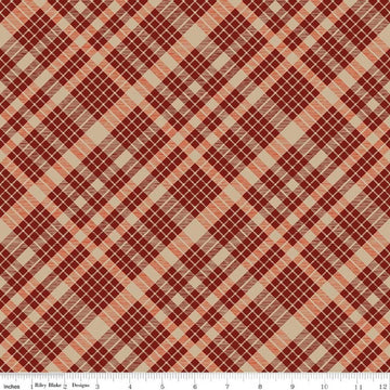 Image of Cozy Autumn Plaid Mahogany quilting cotton fabric by Beverly McCullough for Riley Blake Designs. Features plaid on a redish brown background. Cute Little Fabric Shop.