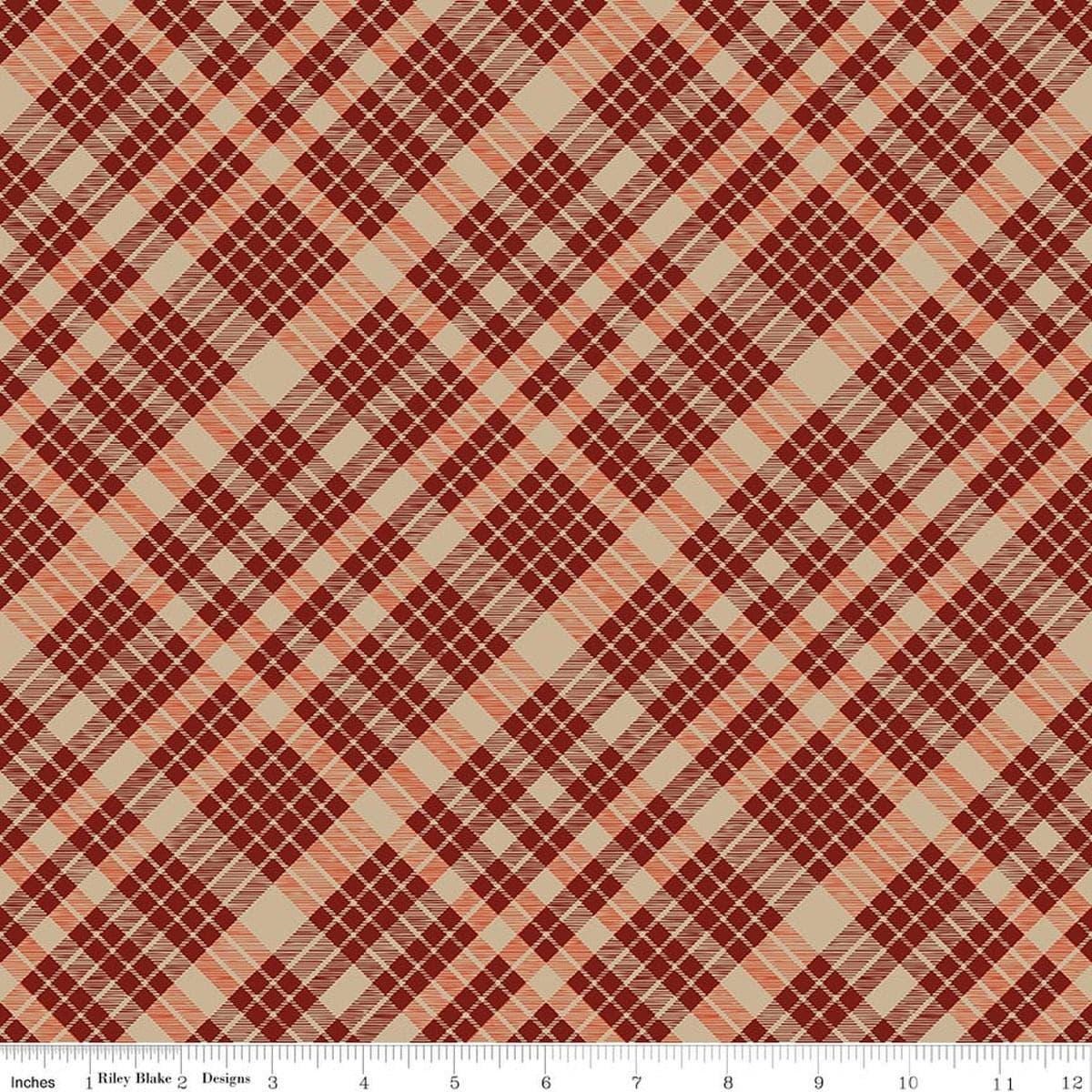 Image of Cozy Autumn Plaid Mahogany quilting cotton fabric by Beverly McCullough for Riley Blake Designs. Features plaid on a redish brown background. Cute Little Fabric Shop.