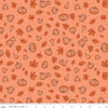 Image of Cozy Autumn Pumpkins Melon quilting cotton fabric by Beverly McCullough for Riley Blake Designs. Features pumpkins and leaves on a pinky orange background. Cute Little Fabric Shop.