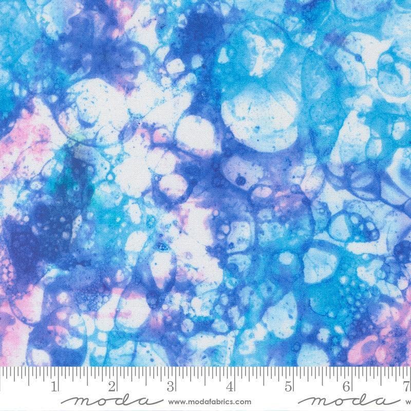 Image of Gradients Gallery Floating Rhythm Sky quilting cotton fabric by Moda for Moda Fabrics. Features an abstract design on a blue background. Cute Little Fabric Shop.