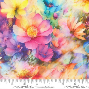 Image of Gradients Gallery Luminescent Garden Rainbow quilting cotton fabric by Moda for Moda Fabrics. Features flowers on a rainbow background. Cute Little Fabric Shop.