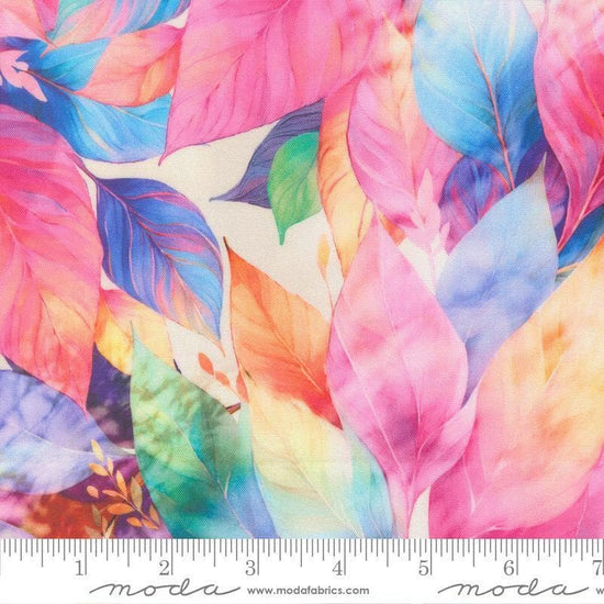 Image of Gradients Gallery Leaving Color Rainbow quilting cotton fabric by Moda for Moda Fabrics. Features leaves on a rainbow background. Cute Little Fabric Shop.