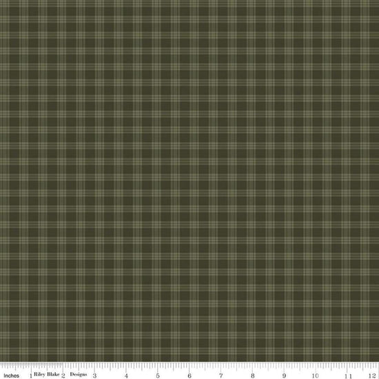 Image of Whispering Pines Plaid Green quilting cotton fabric by The RBD Designers for Riley Blake Designs. Features plaid on a green background. Cute Little Fabric Shop.