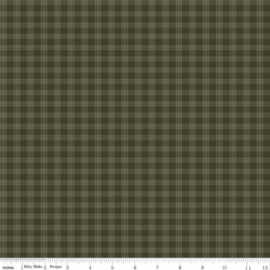 Image of Whispering Pines Plaid Green quilting cotton fabric by The RBD Designers for Riley Blake Designs. Features plaid on a green background. Cute Little Fabric Shop.