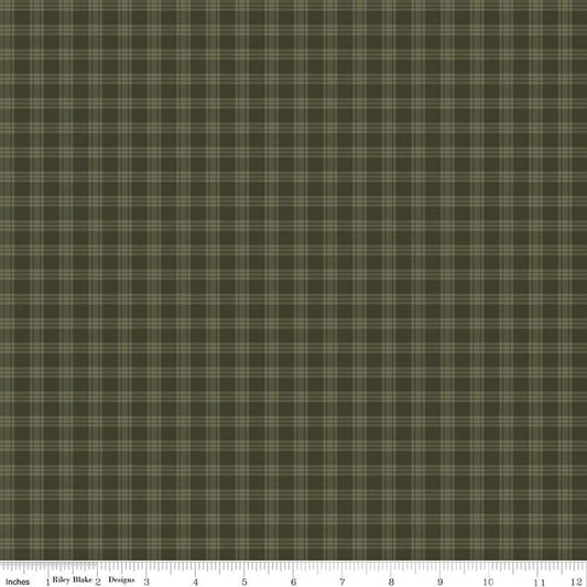 Image of Whispering Pines Plaid Green quilting cotton fabric by The RBD Designers for Riley Blake Designs. Features plaid on a green background. Cute Little Fabric Shop.