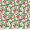 Image of Little Ladybug Strawberries White quilting cotton fabric by Lori Whitlock for Riley Black Designs. Features strawberries and leaves on a white background. Cute Little Fabric Shop.