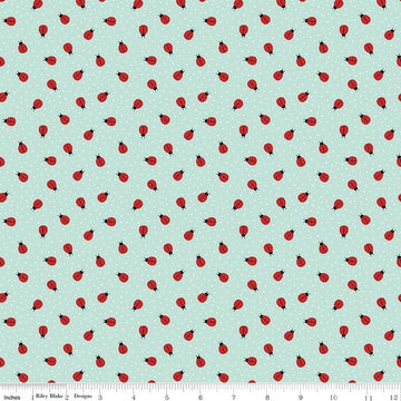 Image of Little Ladybug Ladybugs Blue quilting cotton fabric by Lori Whitlock for Riley Black Designs. Features ladybugs on a blue background. Cute Little Fabric Shop.