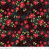 Image of Little Ladybug Main Black quilting cotton fabric by Lori Whitlock for Riley Black Designs. Features flowers on a black background. Cute Little Fabric Shop.