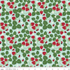 Image of Little Ladybug Strawberries Blue quilting cotton fabric by Lori Whitlock for Riley Black Designs. Features strawberries and leaves on a blue background. Cute Little Fabric Shop.