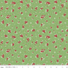 Image of Little Ladybug Mini Flowers Green quilting cotton fabric by Lori Whitlock for Riley Black Designs. Features flowers on a green background. Cute Little Fabric Shop.