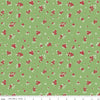 Image of Little Ladybug Mini Flowers Green quilting cotton fabric by Lori Whitlock for Riley Black Designs. Features flowers on a green background. Cute Little Fabric Shop.