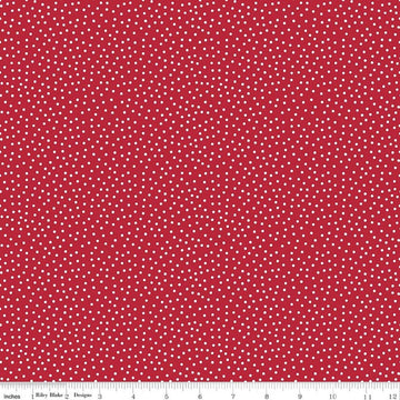 Image of Little Ladybug Dots Red quilting cotton fabric by Lori Whitlock for Riley Black Designs. Features polka dots on a red background. Cute Little Fabric Shop.