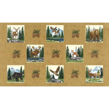 SALE Northwoods Lodge Panel Fawn Brown Animal Fabric - 56197 - Moda Fabrics Quilting Cotton Fabric