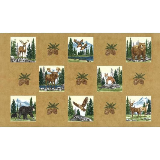 SALE Northwoods Lodge Panel Fawn Brown Animal Fabric - 56197 - Moda Fabrics Quilting Cotton Fabric
