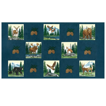 SALE Northwoods Lodge Panel Midnight Blue Animal Fabric - 56197 - Moda Fabrics Quilting Cotton Fabric