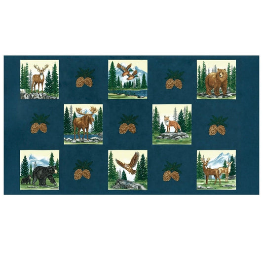 SALE Northwoods Lodge Panel Midnight Blue Animal Fabric - 56197 - Moda Fabrics Quilting Cotton Fabric