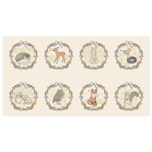 SALE My Secret Garden Animal 8 Square Panel Cloud Cream Animal Fabric - 20958 - Moda Fabrics Quilting Cotton Fabric