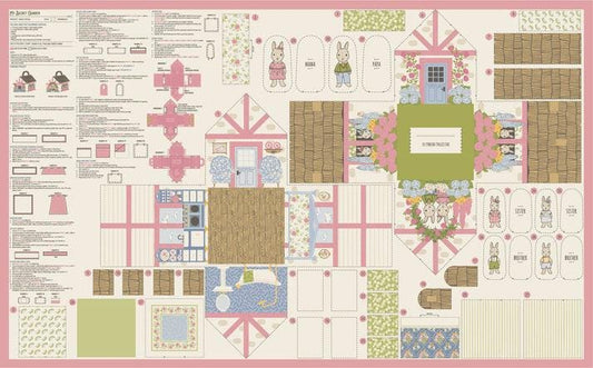 SALE My Secret Garden Bunny Cottage LARGE Panel Cloud Cream Pattern Panel Fabric - 20989 - Moda Fabrics Quilting Cotton Fabric