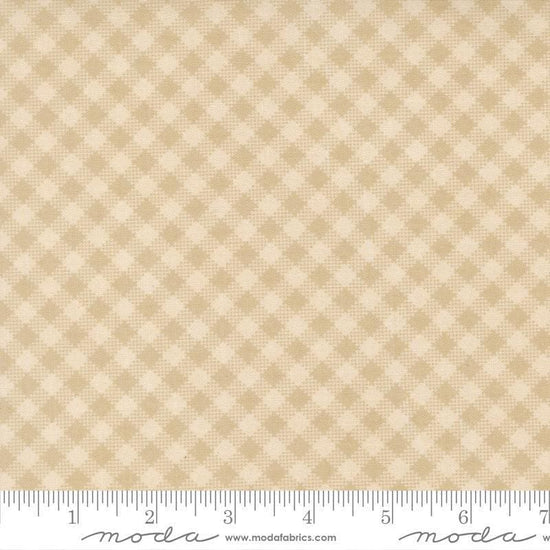 Image of My Secret Garden Gingham Cloud quilting cotton fabric by Stacy Iest Hsu for Moda Fabrics. Features checks on a beige background. Cute Little Fabric Shop.