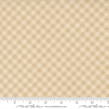 Image of My Secret Garden Gingham Cloud quilting cotton fabric by Stacy Iest Hsu for Moda Fabrics. Features checks on a beige background. Cute Little Fabric Shop.