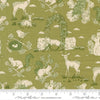 Image of My Secret Garden Toile Grass quilting cotton fabric by Stacy Iest Hsu for Moda Fabrics. Features animals on a green background. Cute Little Fabric Shop.