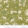 Image of My Secret Garden Toile Grass quilting cotton fabric by Stacy Iest Hsu for Moda Fabrics. Features animals on a green background. Cute Little Fabric Shop.
