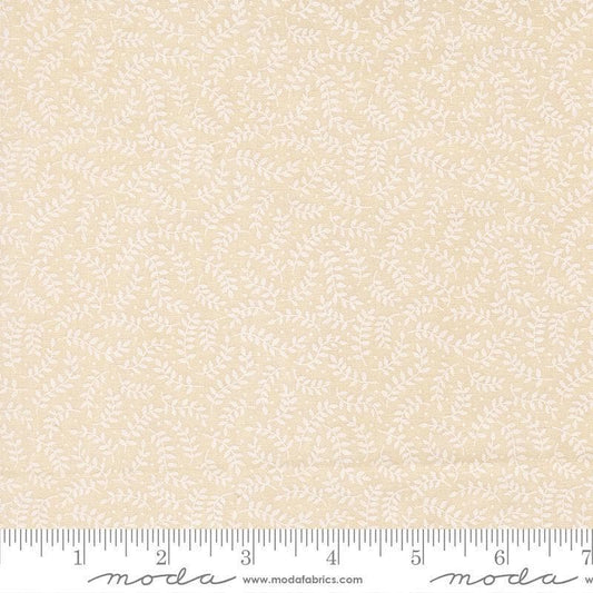 Image of My Secret Garden Crawling Vines Cloud White quilting cotton fabric by Stacy Iest Hsu for Moda Fabrics. Features leaves on a cream background. Cute Little Fabric Shop.
