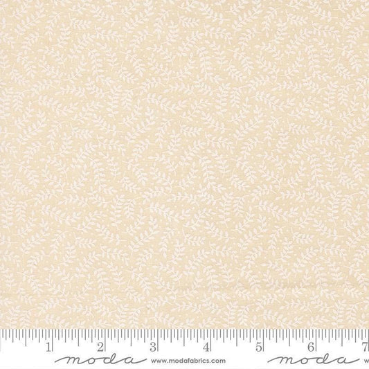 Image of My Secret Garden Crawling Vines Cloud White quilting cotton fabric by Stacy Iest Hsu for Moda Fabrics. Features leaves on a cream background. Cute Little Fabric Shop.