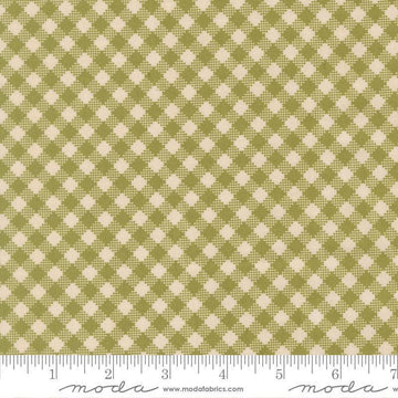 Image of My Secret Garden Gingham Grass quilting cotton fabric by Stacy Iest Hsu for Moda Fabrics. Features checks on a green background. Cute Little Fabric Shop.