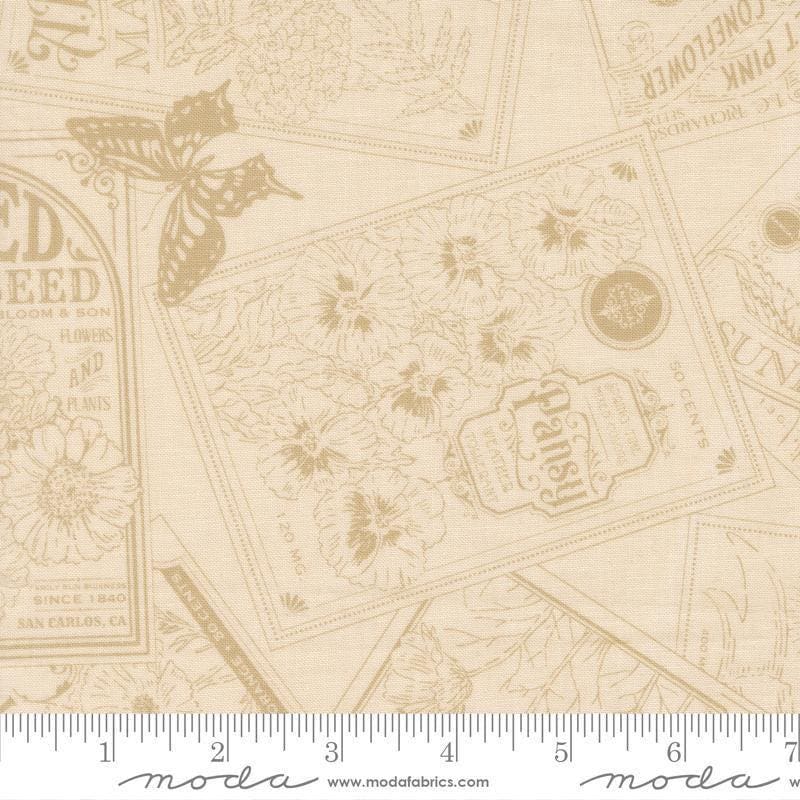 Image of My Secret Garden Seeds of Love Cloud Natural quilting cotton fabric by Stacy Iest Hsu for Moda Fabrics. Features flowers on a beige background. Cute Little Fabric Shop.