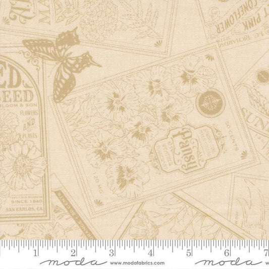 Image of My Secret Garden Seeds of Love Cloud Natural quilting cotton fabric by Stacy Iest Hsu for Moda Fabrics. Features flowers on a beige background. Cute Little Fabric Shop.