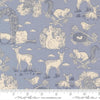Image of My Secret Garden Toile Dusk quilting cotton fabric by Stacy Iest Hsu for Moda Fabrics. Features animals on a blue background. Cute Little Fabric Shop.