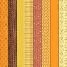 Image of Gathered Lollies Four Hazel quilting cotton fabric by Jen Kingwell for Moda Fabrics. Features stripes on an orange background. Cute Little Fabric Shop.