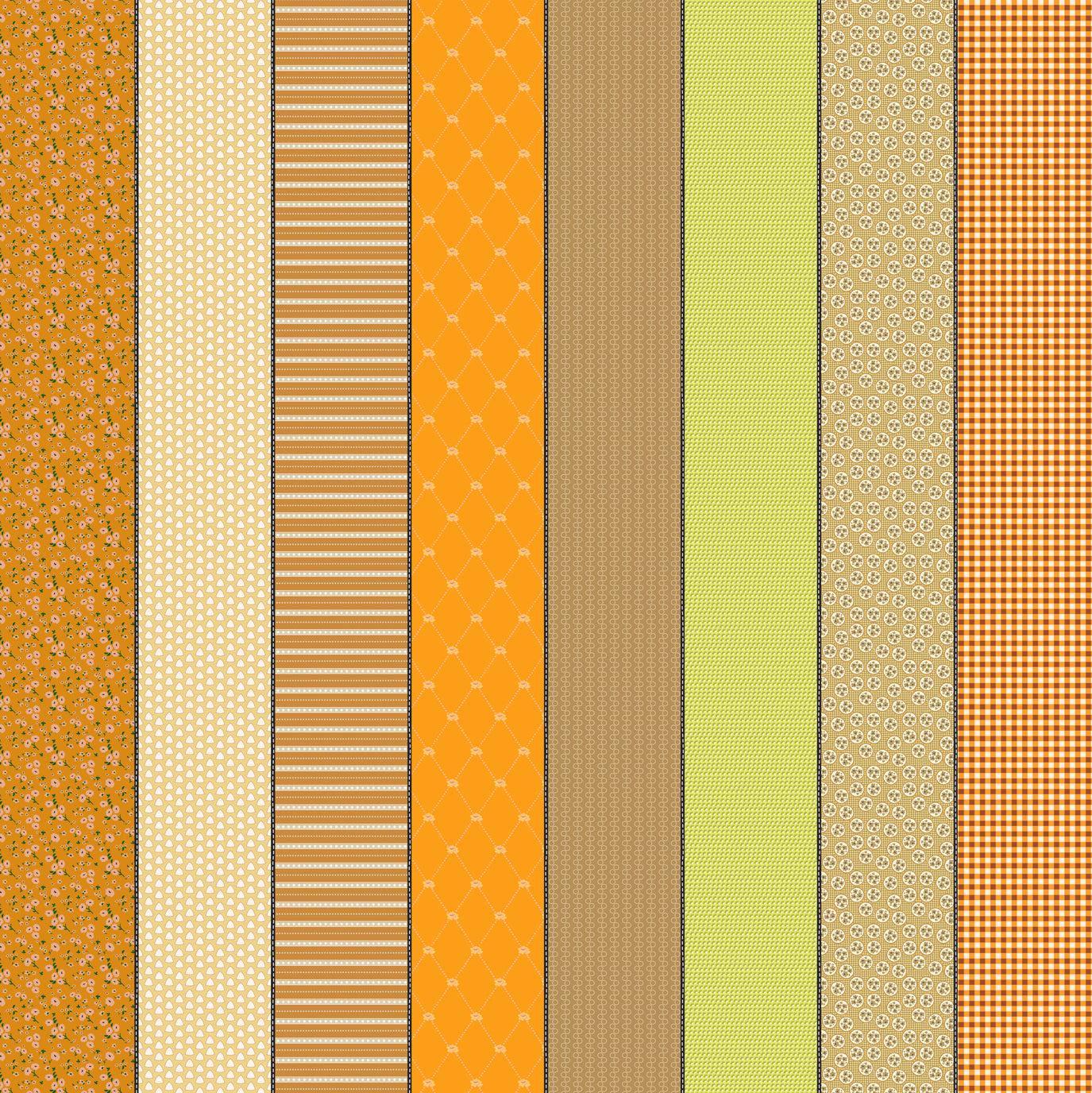 Image of Gathered Lollies Seven Trentham quilting cotton fabric by Jen Kingwell for Moda Fabrics. Features stripes on an orange background. Cute Little Fabric Shop.
