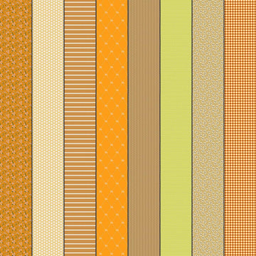 Image of Gathered Lollies Seven Trentham quilting cotton fabric by Jen Kingwell for Moda Fabrics. Features stripes on an orange background. Cute Little Fabric Shop.