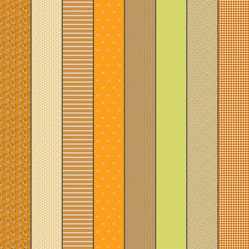 Image of Gathered Lollies Seven Trentham quilting cotton fabric by Jen Kingwell for Moda Fabrics. Features stripes on an orange background. Cute Little Fabric Shop.