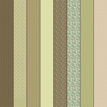 Image of Gathered Lollies One Trentham quilting cotton fabric by Jen Kingwell for Moda Fabrics. Features stripes on a green background. Cute Little Fabric Shop.