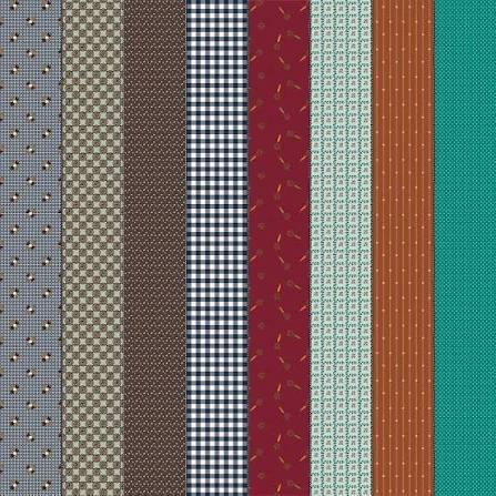 Image of Gathered Lollies Five Trentham quilting cotton fabric by Jen Kingwell for Moda Fabrics. Features stripes on a blue background. Cute Little Fabric Shop.