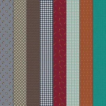 Image of Gathered Lollies Five Trentham quilting cotton fabric by Jen Kingwell for Moda Fabrics. Features stripes on a blue background. Cute Little Fabric Shop.